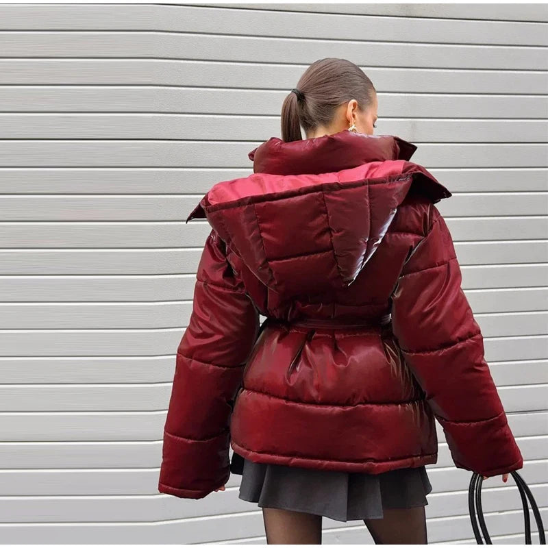 Abrigo Mujer Vintage Brillante - Abrigo Capucha Acolchado Cuello Alto 2025