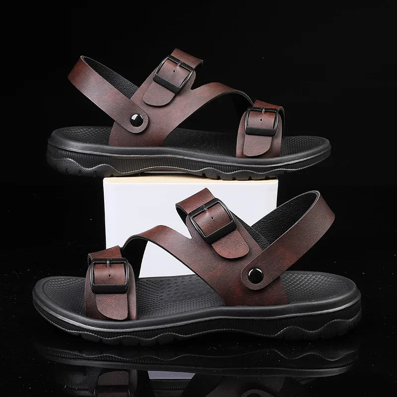 Sandalias Hombre Verano Outdoor - Chanclas Playa Cuero PU Transpirables Romanas