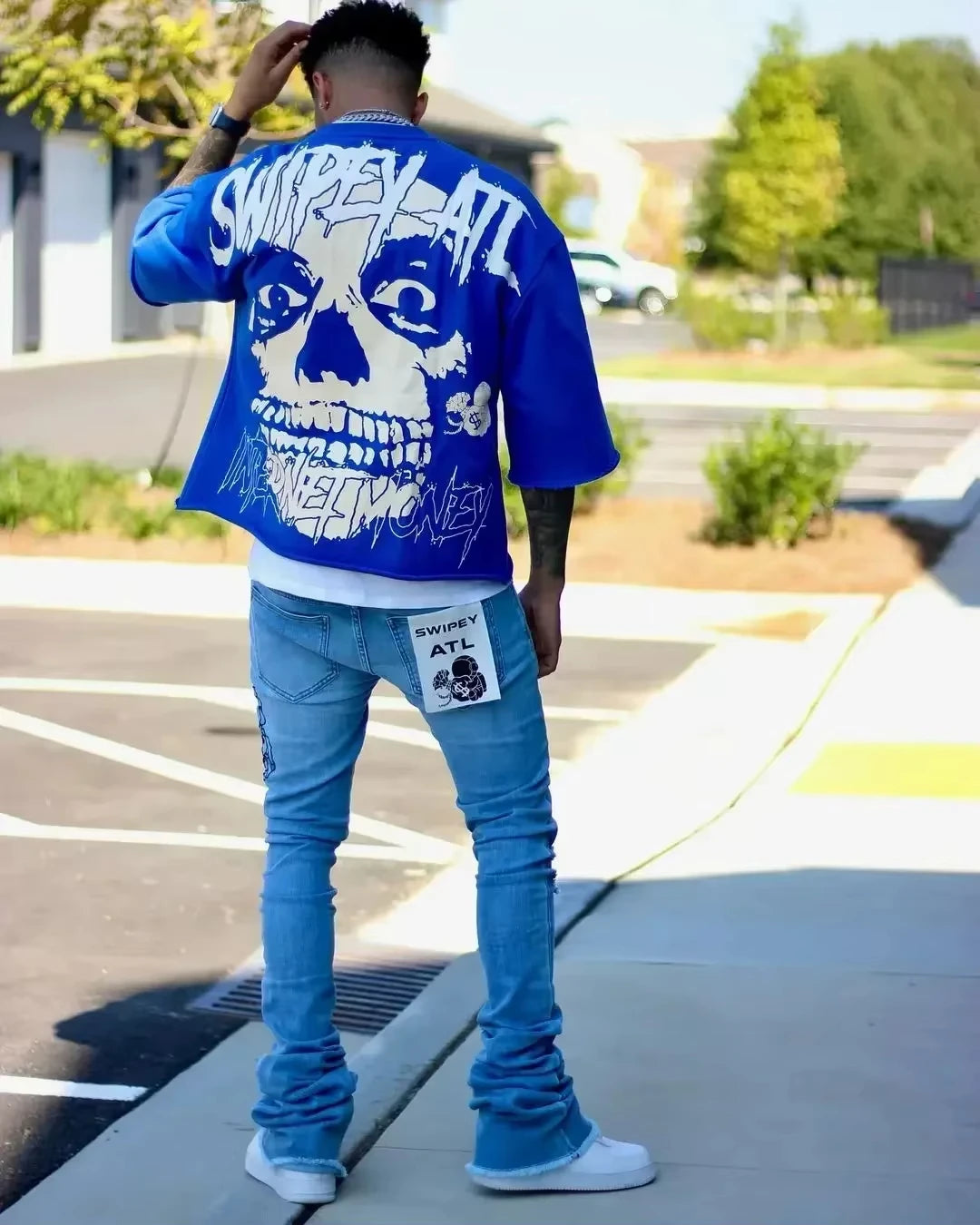 Camiseta Oversized Gothic Unisex Azul - Harajuku Cropped Graphic