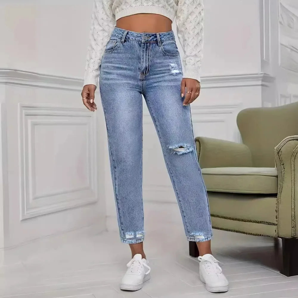 Vaqueros Mujer Rotos Primavera Verano - Jeans Pierna Recta Casual