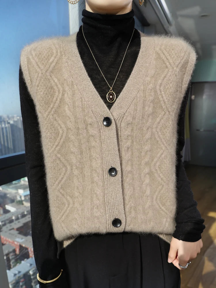 Chaleco Mujer Cashmere Cuello V - 100% Lana Merino Otoño Invierno Casual