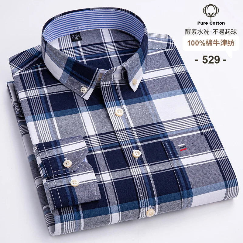 Camisa Hombre Business Cuadros 2024 - Fashion Trabajo Algodón Casual Vestir Slim Fit Manga Larga Botones