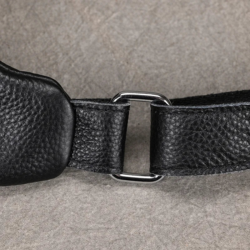 Riñonera Cuero Genuino Hombre - Bolsa Cinturón Móvil Mini Viaje Pecho Crossbody Negra