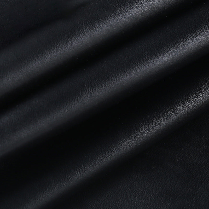 Falda Piel Mujer Elegante Oficina - Falda Cuero PU Midi Fruncida Negra Otoño