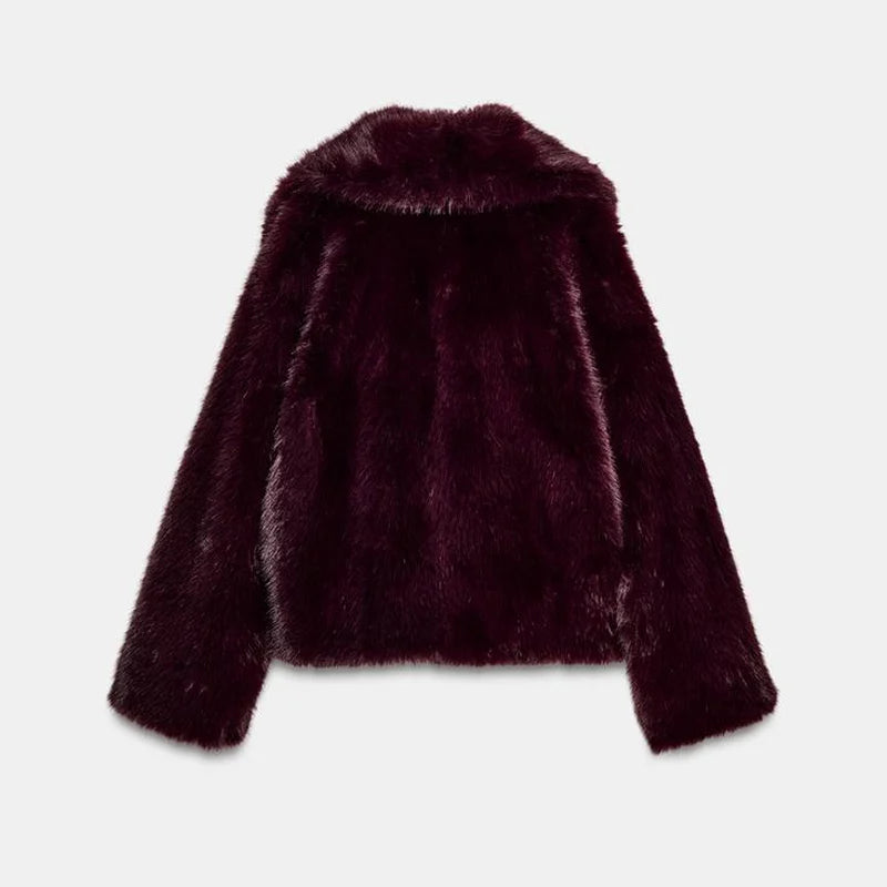 Chaqueta Mujer Elegante PU Piel - Chaqueta Solapa Doble Botón 2025