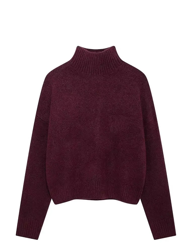 Suéter Mujer Burgundy Vintage - Jersey Cuello Alto Otoño Invierno