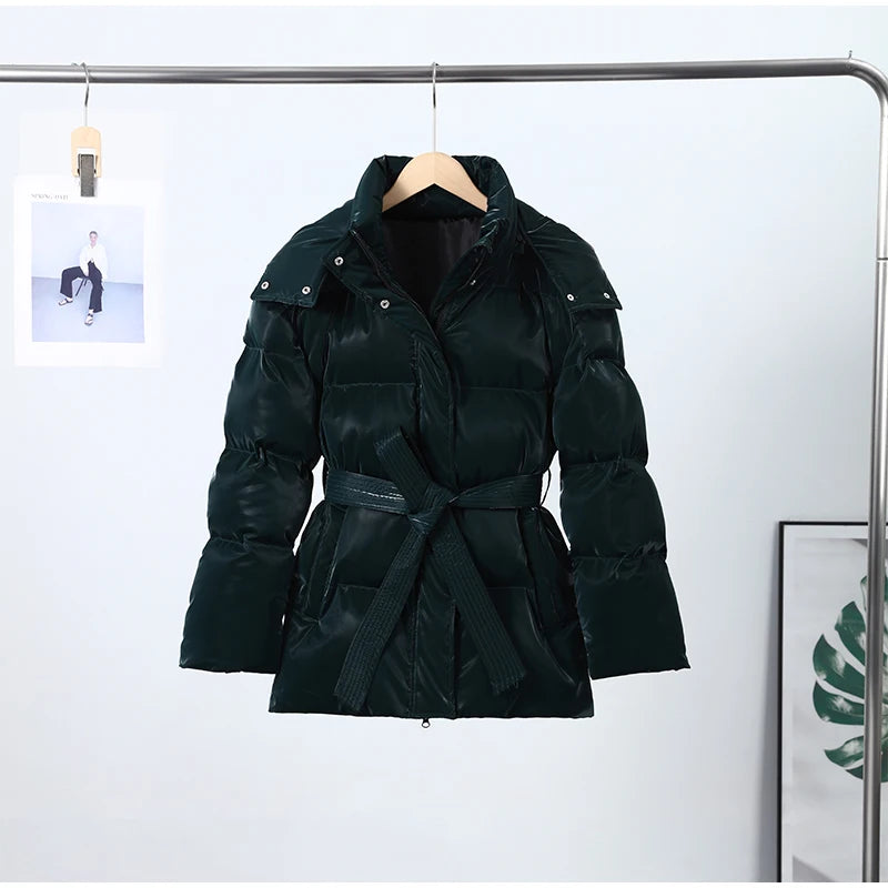 Abrigo Mujer Vintage Brillante - Abrigo Capucha Acolchado Cuello Alto 2025