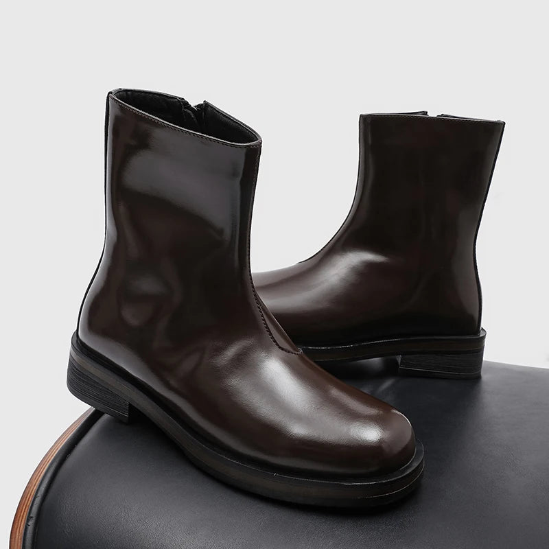 Botas Chelsea Hombre Mid Top - Motorcycle Casual Cremallera Lateral Punta Redonda