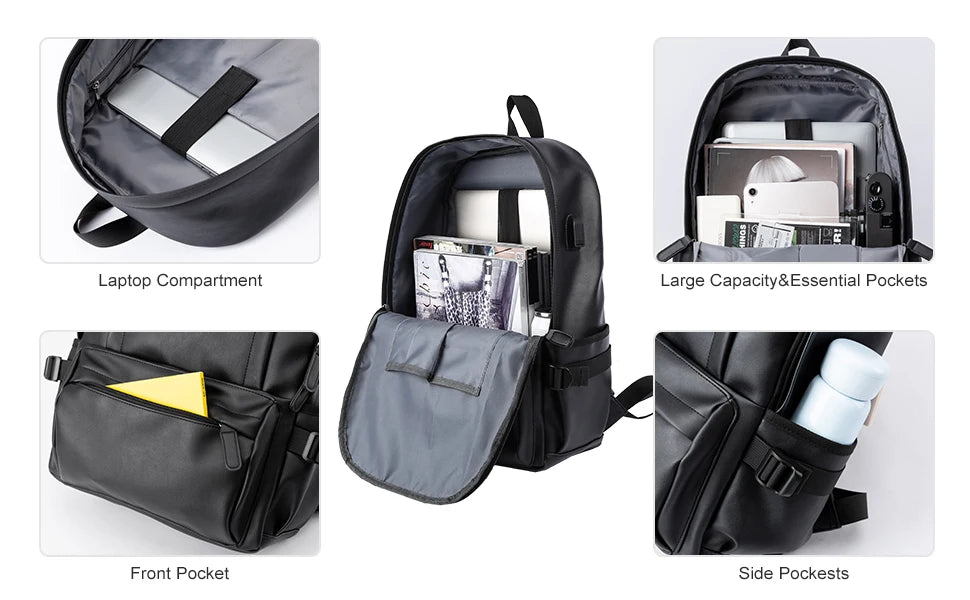 Mochila Cuero Hombre Laptop 14 Pulgadas - Viaje Business Puerto USB Resistente al Agua Daypack