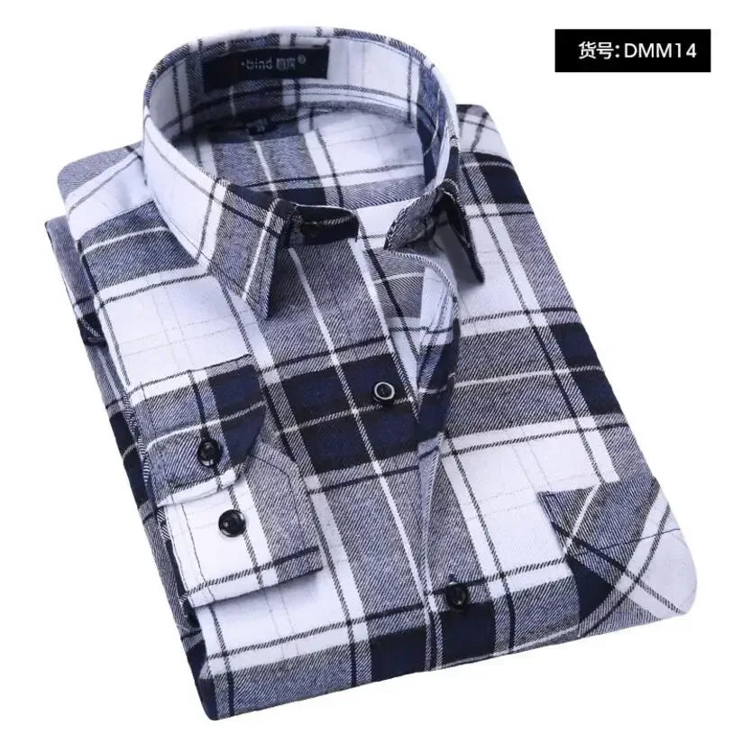Camisa Hombre Franela Cuadros 2025 - Manga Larga Casual Primavera Otoño Slim Fit Algodón