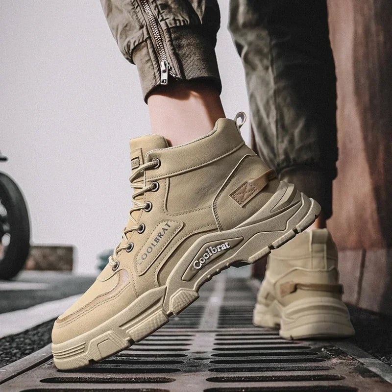Botas Hombre Altas Plataforma - Casual Antideslizantes Cómodas Senderismo Outdoor Trabajo Cordones Tobillo