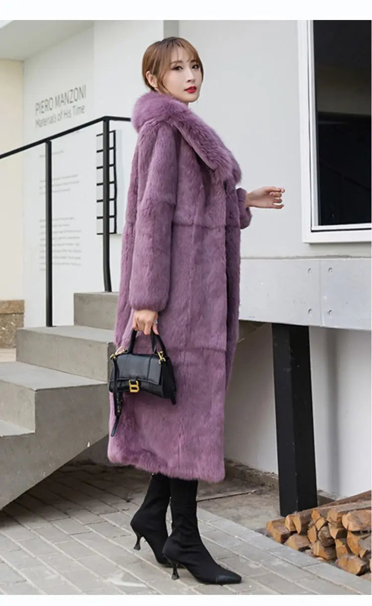 Abrigo Piel Conejo Rex Mujer - Abrigo Largo Cuello Zorro Fashion Invierno
