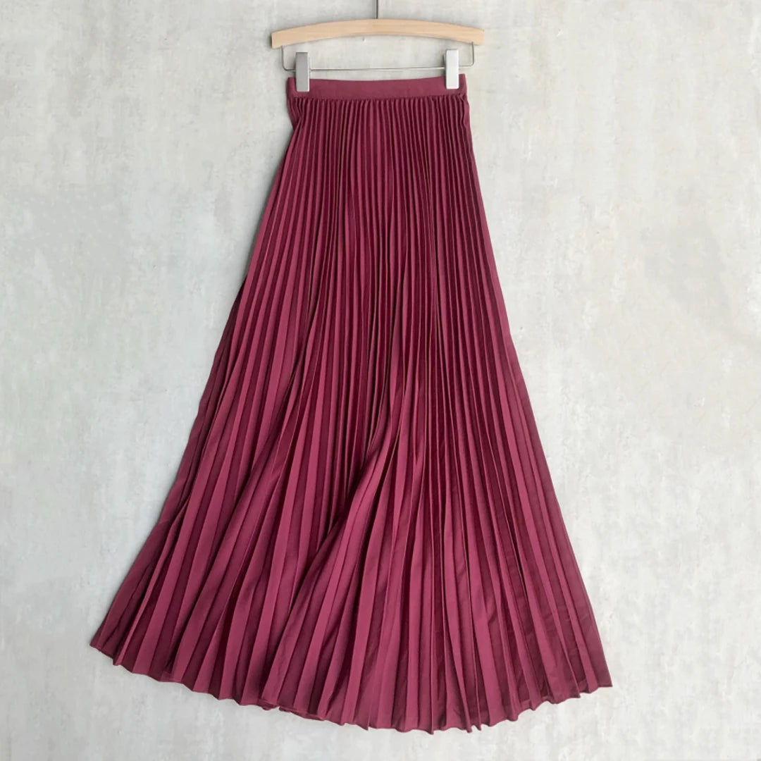 Falda Plisada Mujer Elegante 2024 - Falda Midi Cintura Alta Negra