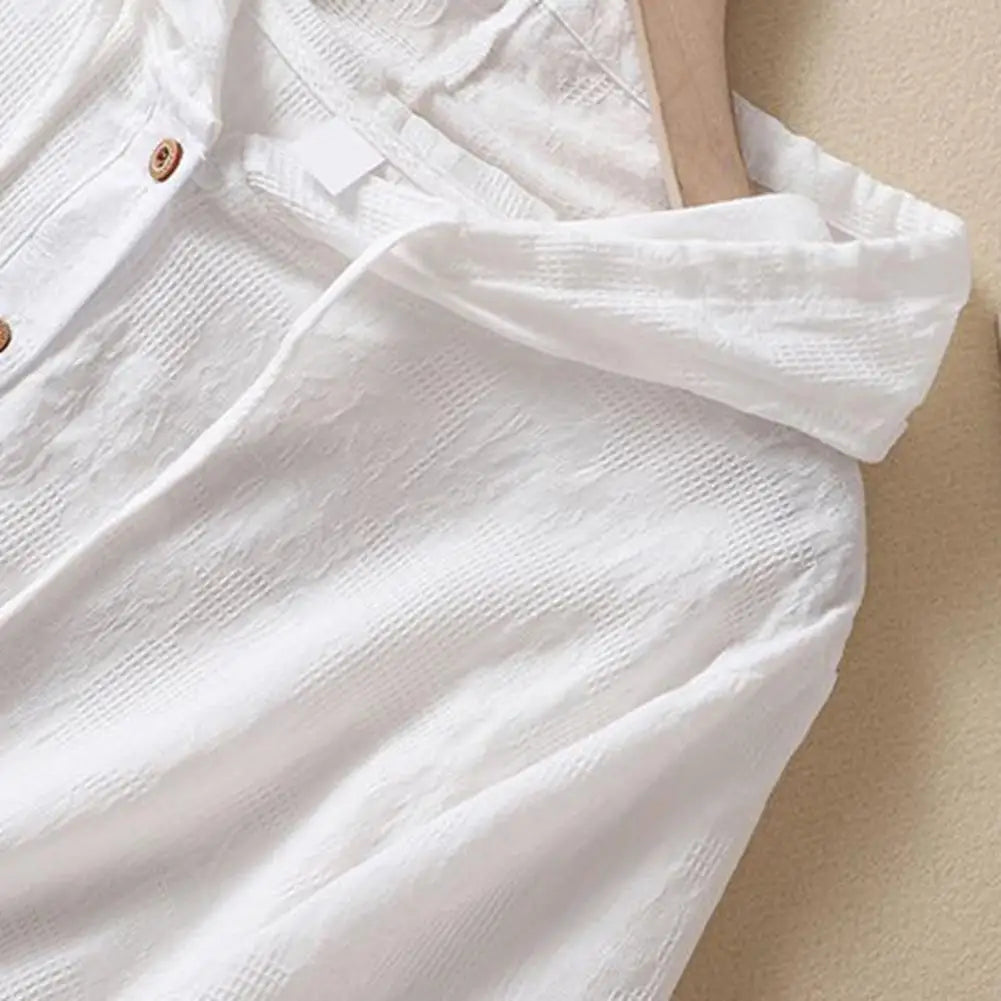 Blusa Algodón Lino Mujer Capucha - Camisa Manga Corta Verano