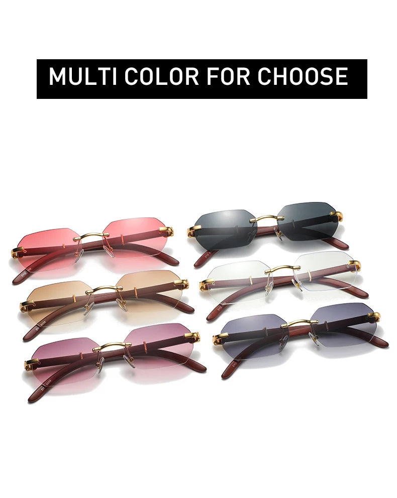 Gafas de Sol Retro Sin Montura Marco Madera - Rectangulares Vintage UV400