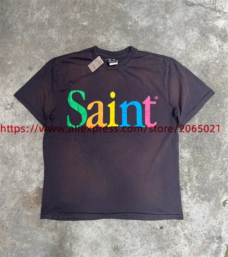 Camiseta Graffiti Saint Retro - Hombre Mujer Vintage Washed