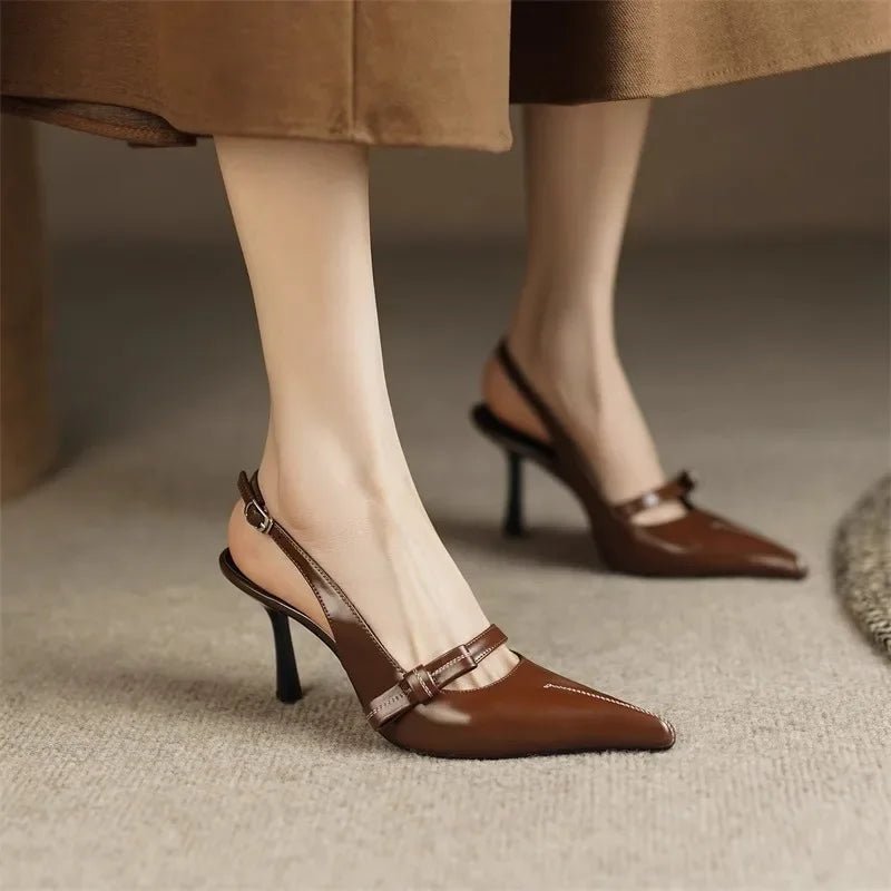 Sandalias Tacón Mujer Elegantes 2025 - Zapatos Hebilla Oficina Punta Cerrada