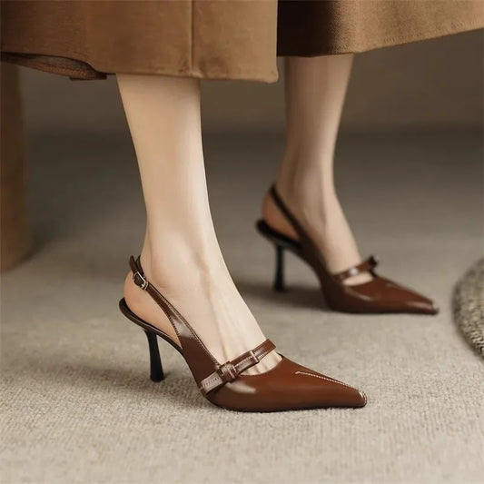 Sandalias Tacón Mujer Elegantes 2025 - Zapatos Hebilla Oficina Punta Cerrada