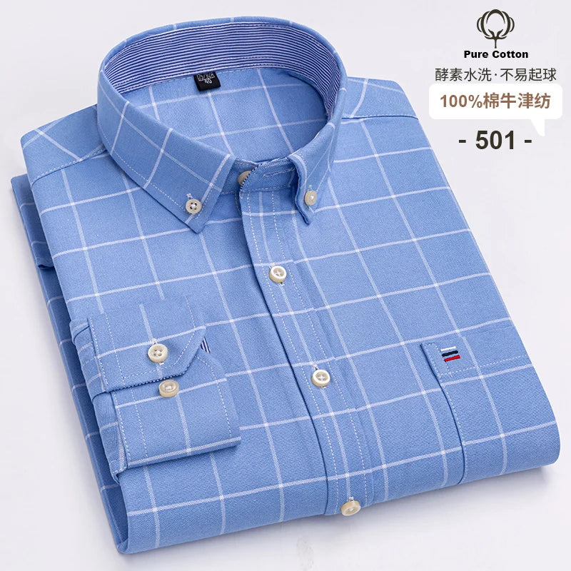 Camisa Hombre Business Cuadros 2024 - Fashion Trabajo Algodón Casual Vestir Slim Fit Manga Larga Botones