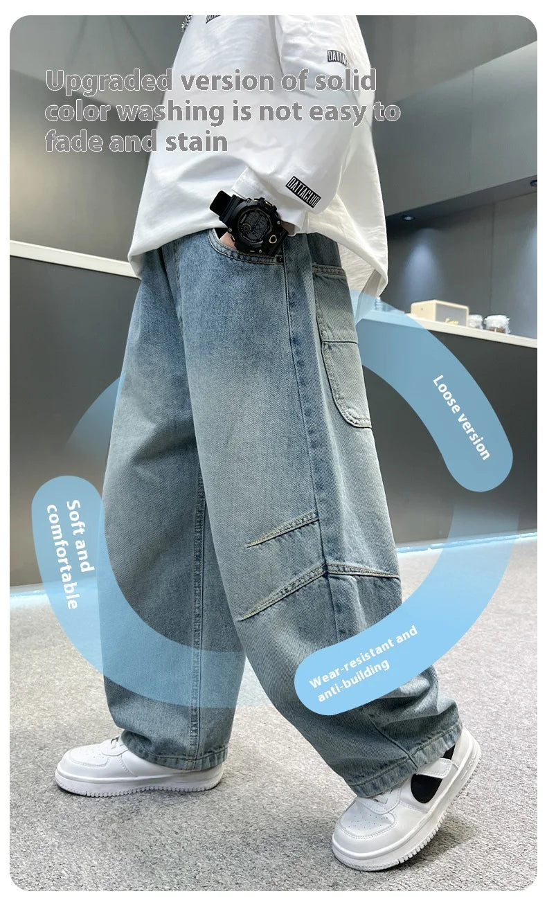 Vaqueros Niño 2025 Primavera Otoño - Pantalones Rectos Pierna Ancha Trendy 5-15 Años