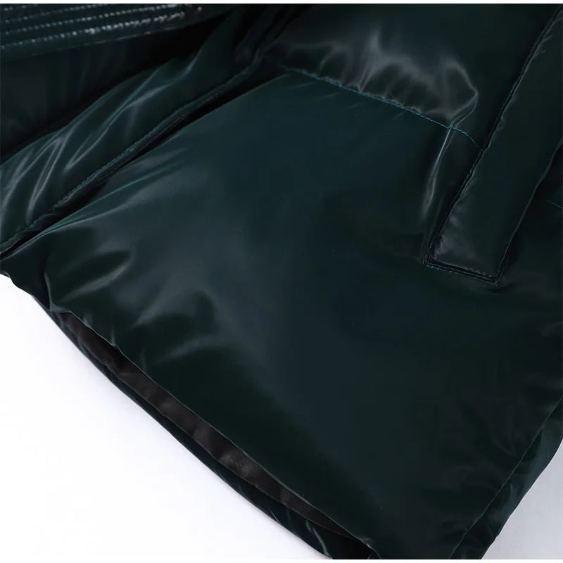 Abrigo Mujer Vintage Brillante - Abrigo Capucha Acolchado Cuello Alto 2025