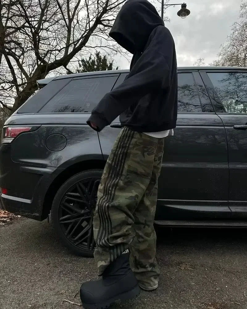 Vaqueros Hombre Camuflaje Pierna Ancha - Pantalones Sueltos Oversize Retro Streetwear