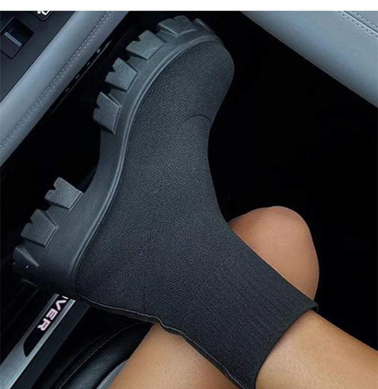 Botas Cortas Mujer Punto Plataforma - Tacón Otoño Invierno Blancas