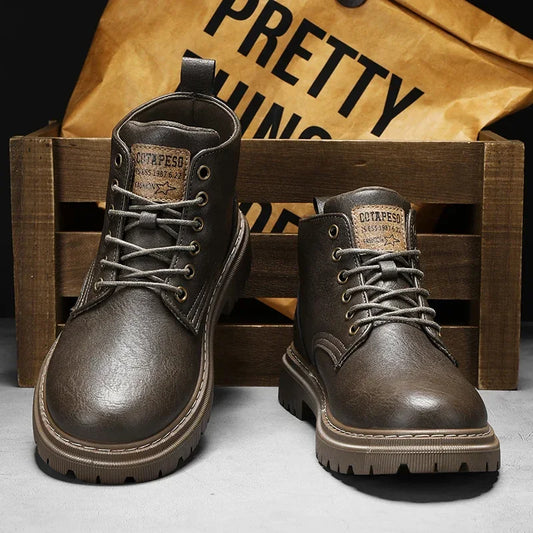Botas Hombre 2024 Cuero Altas - Casual Fashion Retro All-Match Trabajo Desert