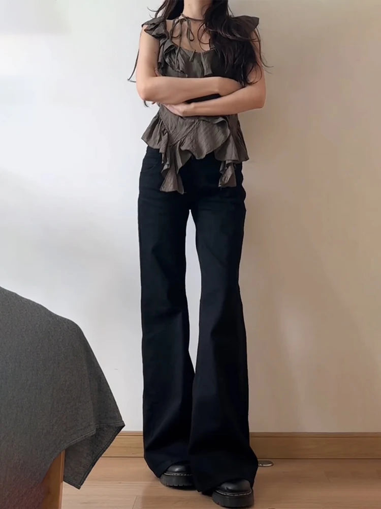 Jeans Acampanados Mujer Cintura Baja - Pantalón Retro Primavera