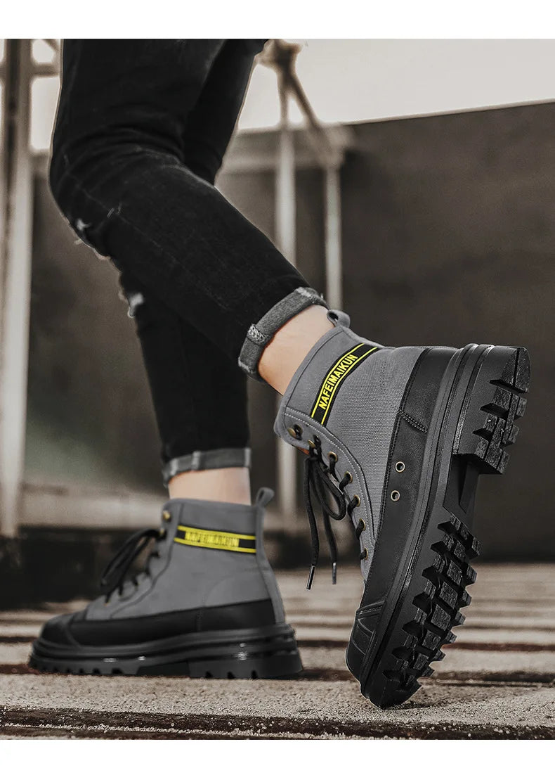 Botas Hombre 2023 Otoño Invierno - Transpirables High-Top Aumentan Altura Suela Gruesa All-Match Canvas Casual