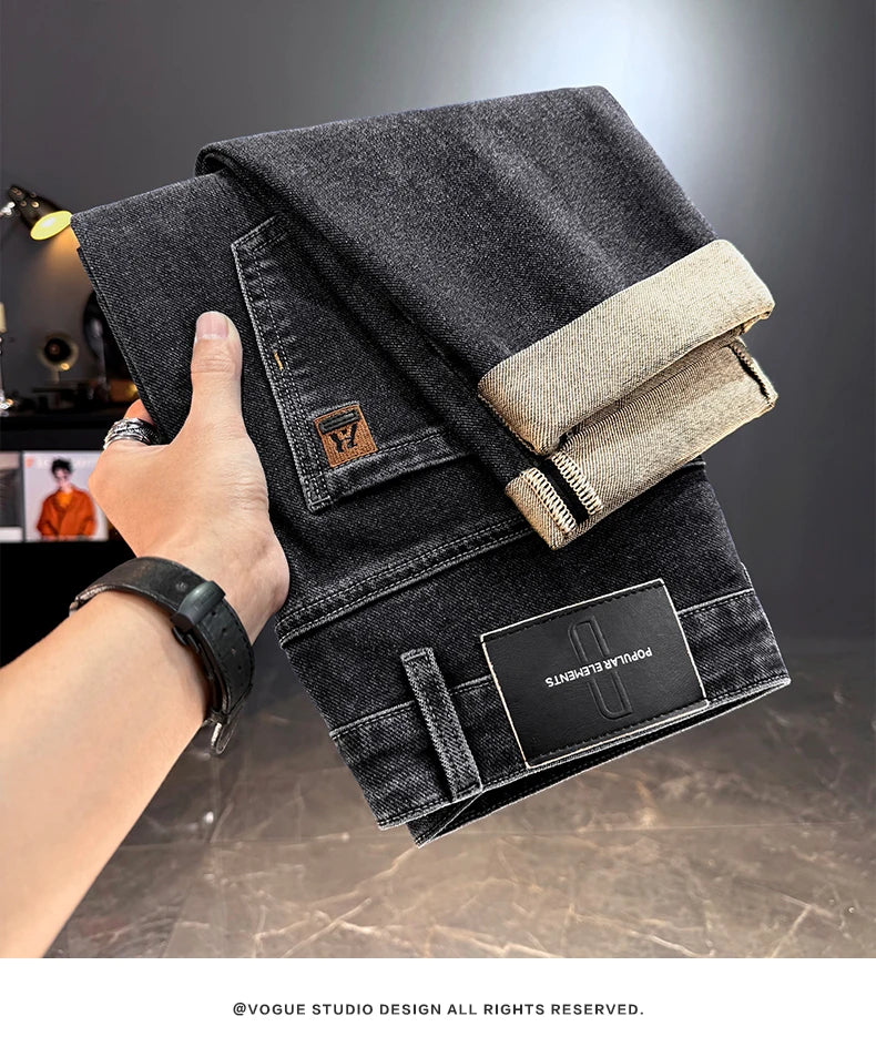 Vaqueros Hombre Otoño Invierno Coreanos - Jeans Rectos Stretch Casuales con Cinturón