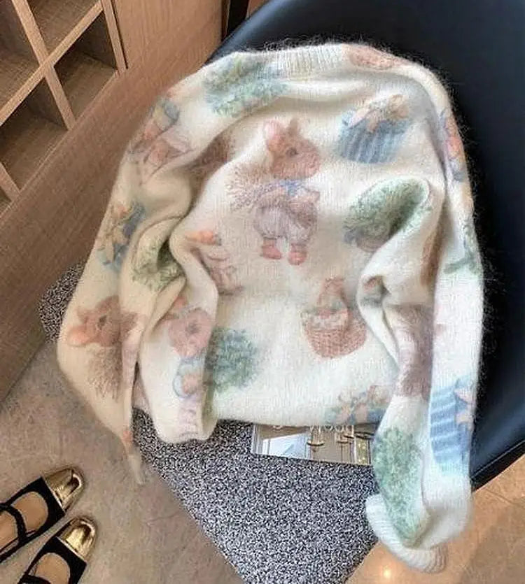 Jersey Mujer Otoño Invierno Estilo Suave - Holgado Versátil Estampado Perlas