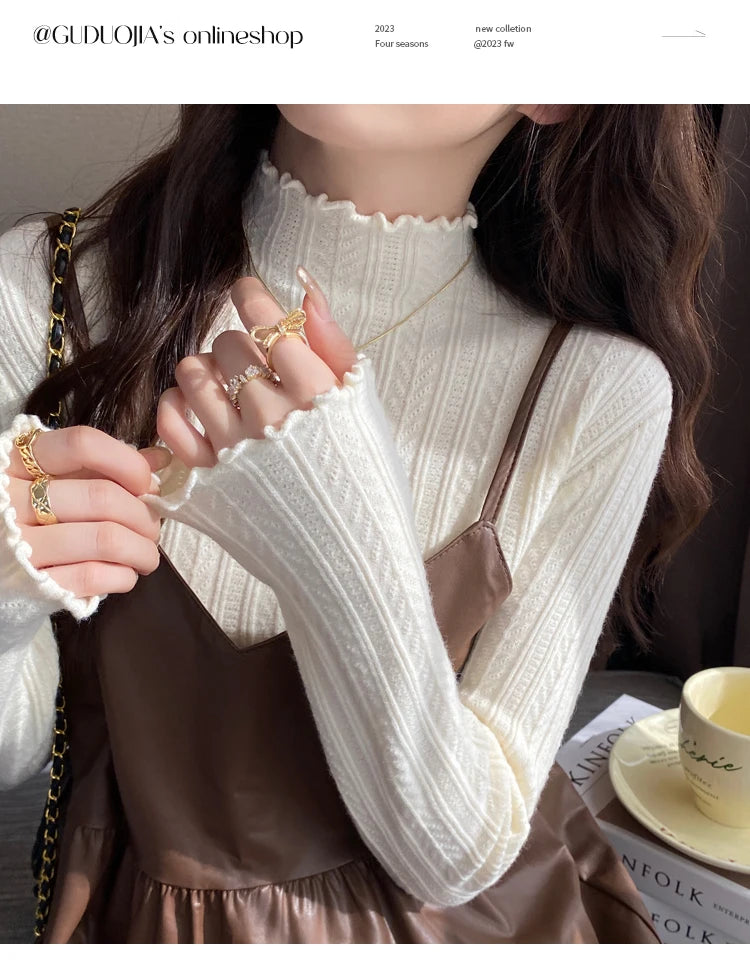 Suéter Cuello Alto Mujer Fruncido 2025 - Jersey Invierno Cálido Slim Otoño