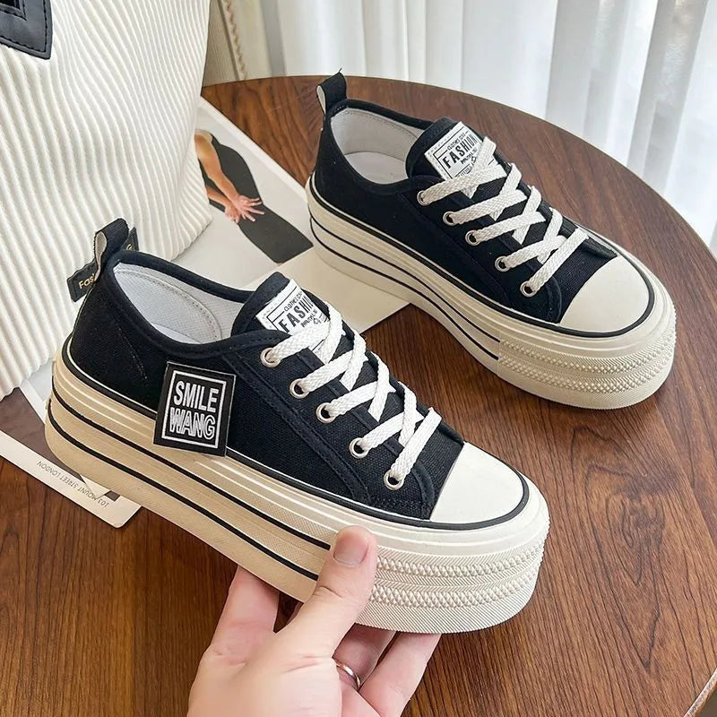 Sneakers Canvas Negros Plataforma Mujer 2024 - Zapatillas Outdoor Multifuncionales