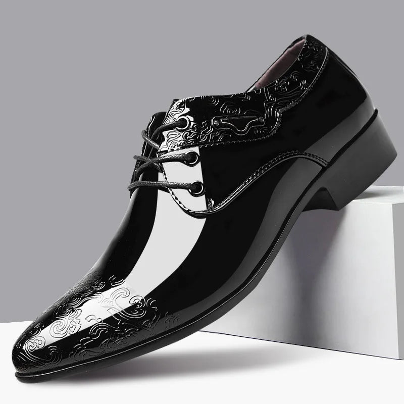 Zapatos Oxford Hombre Cuero Charol - Elegantes Formales Negros Cordones Boda Oficina