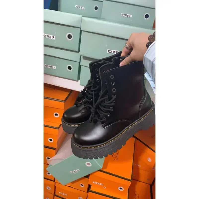 Botas Tobillo Mujer Casual Cuero - Chelsea Punk Goth Plataforma Negro