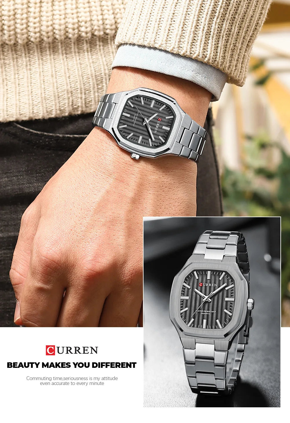 Reloj CURREN 8458 para Hombre - Cuarzo Business Resistente al Agua con Correa de Acero