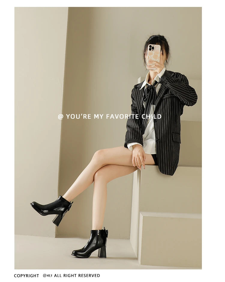 Botas Tobillo Mujer Plataforma Tacón - Lazo Trasero Calcetín Otoño Punk