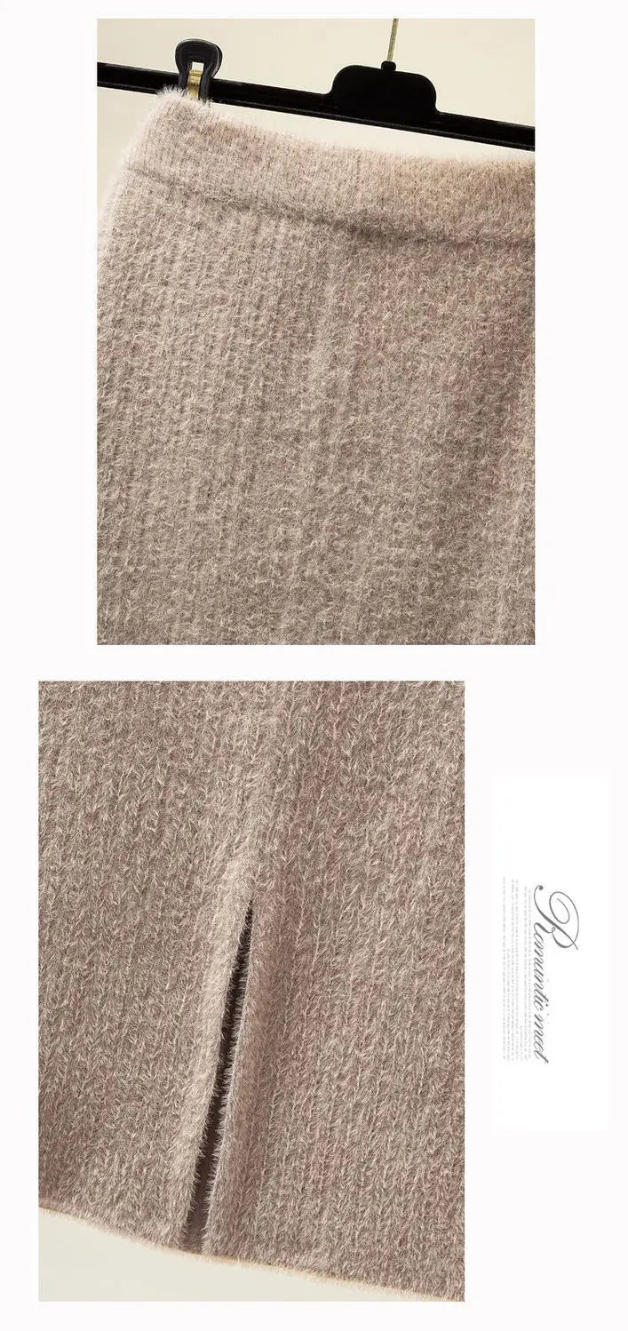 Falda Terciopelo Mujer Midi Invierno - Falda Punto Recta Abertura Casual Larga