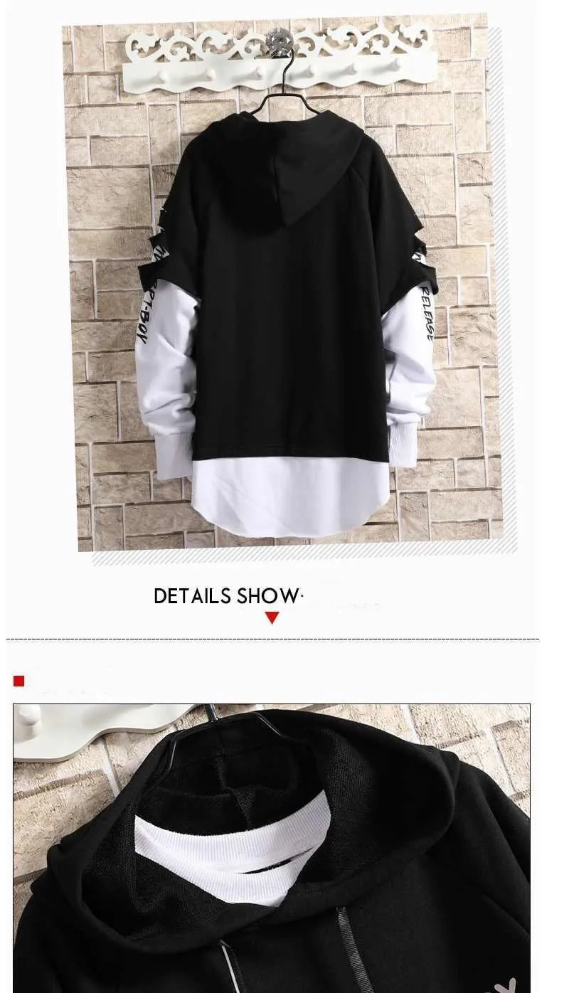 Sudadera Y2K Hombre Coreana - Hoodie Streetwear Hip Hop Anime Negro