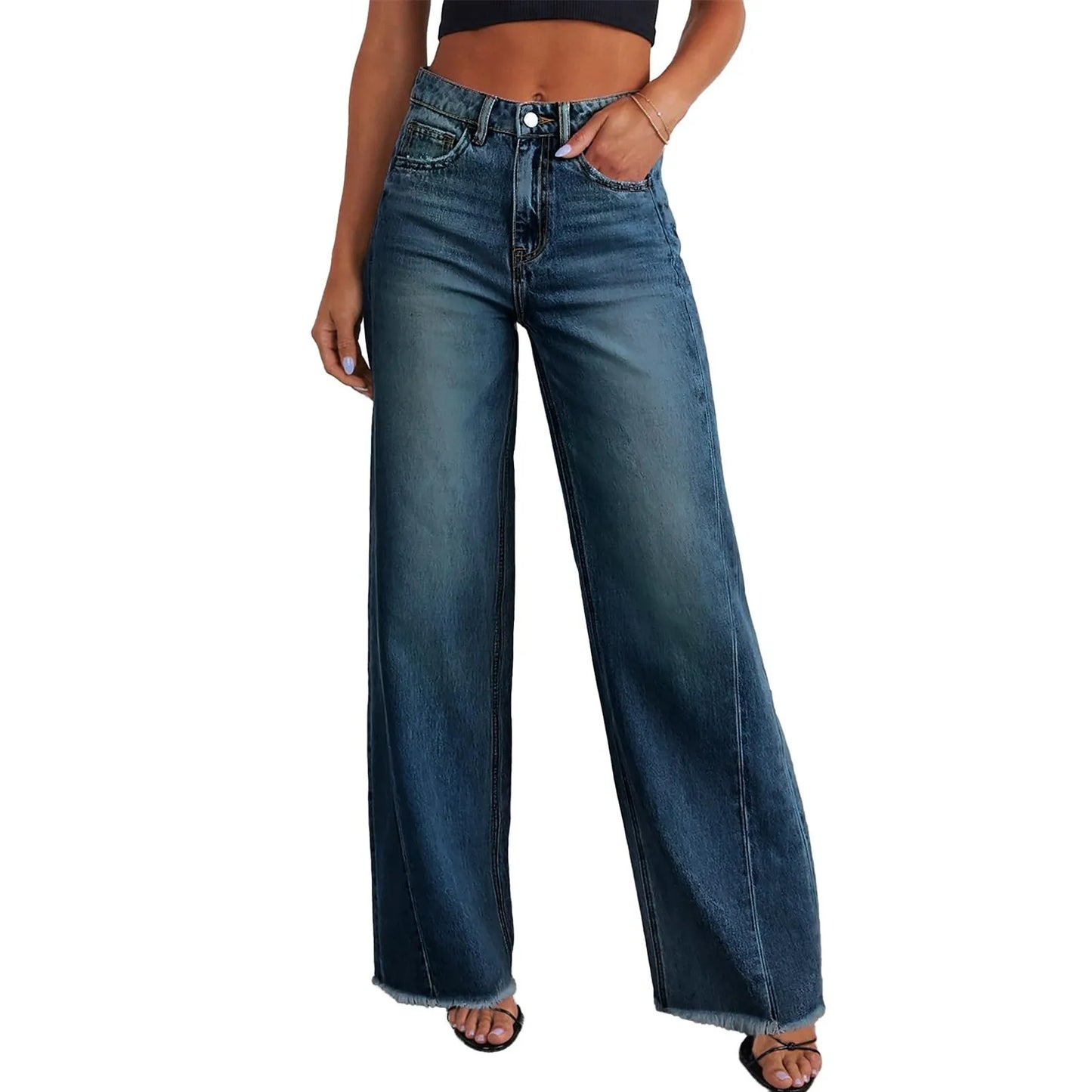 Jeans Mujer Cintura Alta Pierna Ancha - Pantalón Denim Elegante