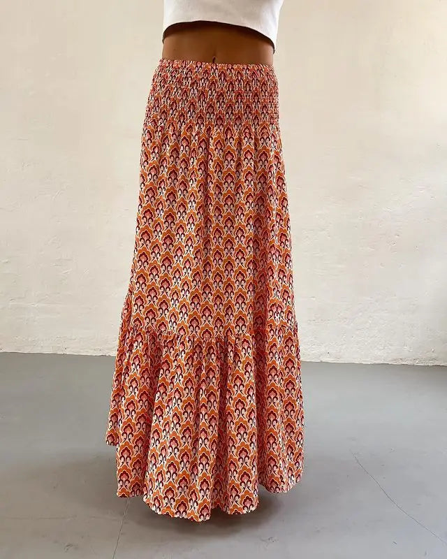 Falda Boho Mujer Casual - Falda Maxi Floral Cintura Elástica Playa Primavera