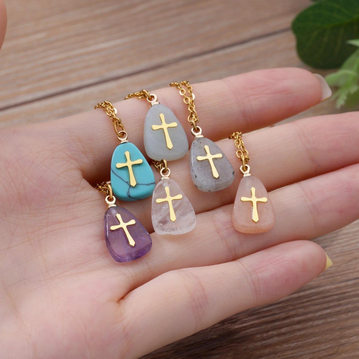 Collar Cruz Piedras Coloridas Mujer - Colgante Acero Inoxidable Dorado