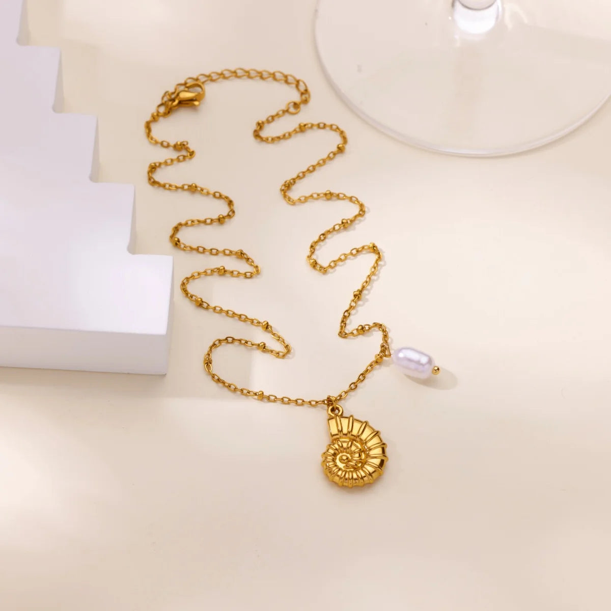 Collar Concha Perla Mujer - Acero Inoxidable Estilo Playa Boda