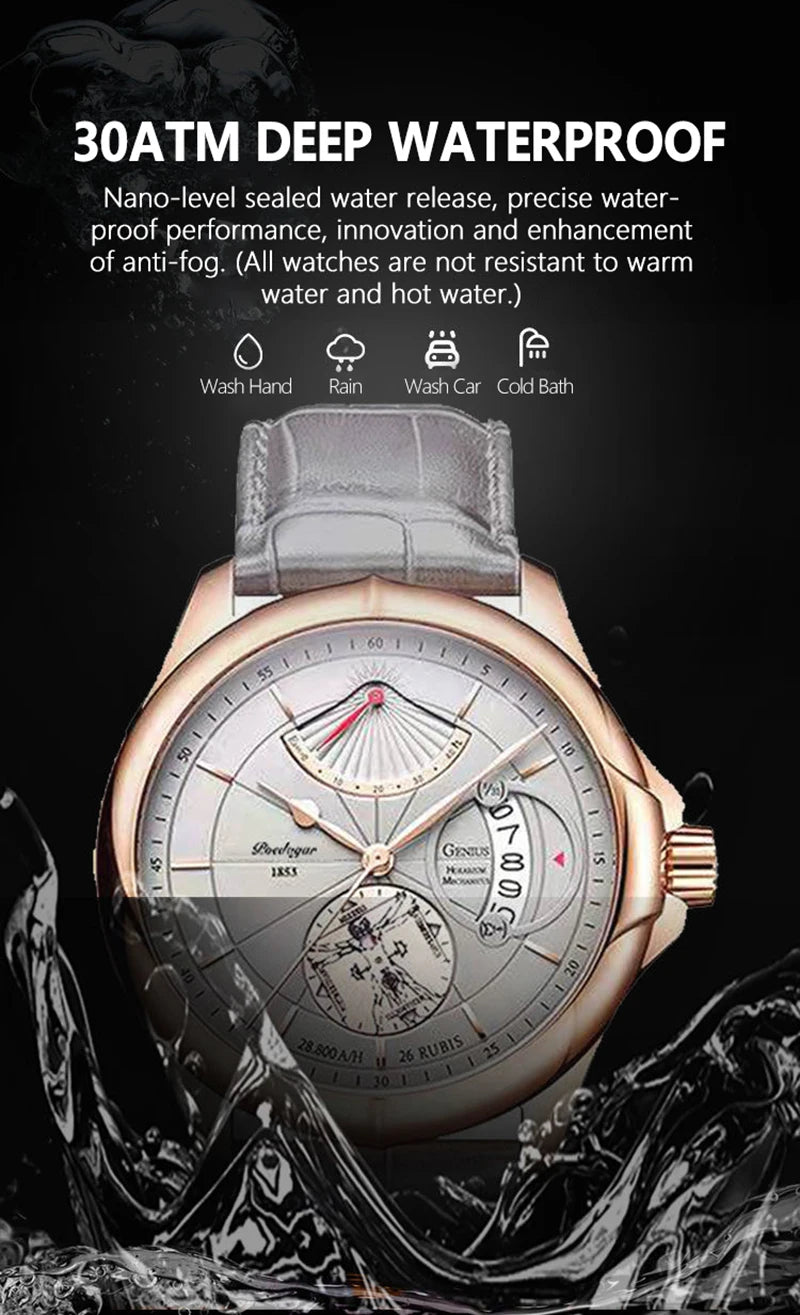 Reloj POEDAGAR Luxury para Hombre - Cuarzo Business Cuero Calendario Resistente al Agua