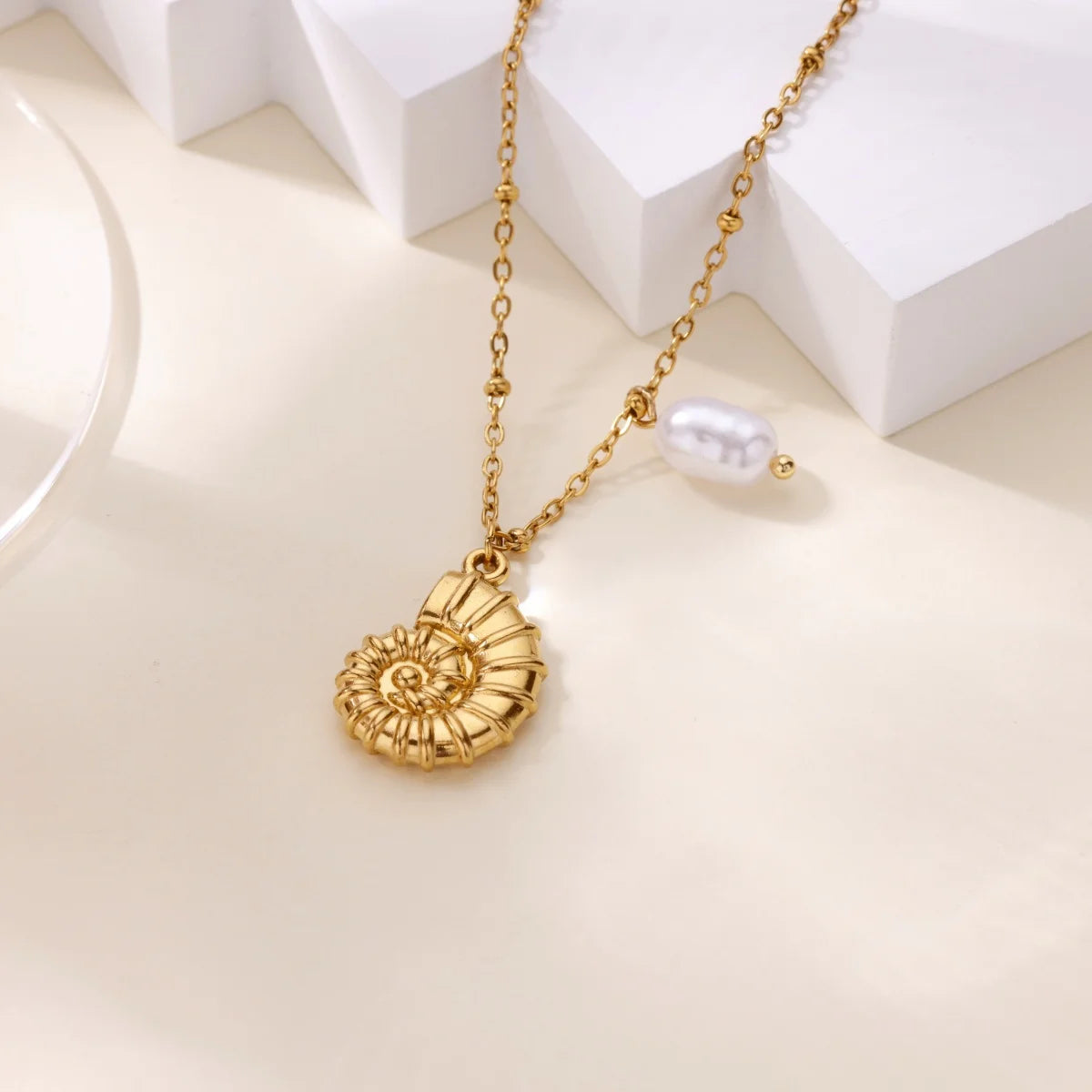 Collar Concha Perla Mujer - Acero Inoxidable Estilo Playa Boda