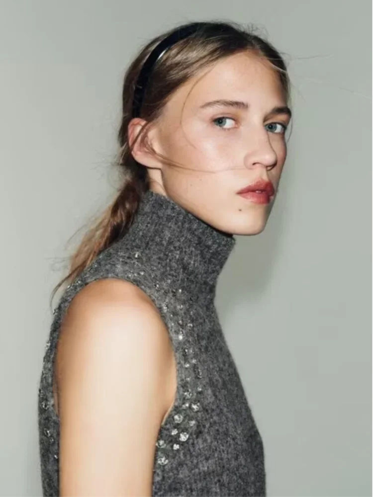 Chaleco Mujer Sin Mangas Punto 2025 - Cuello Alto Slim Casual Otoño