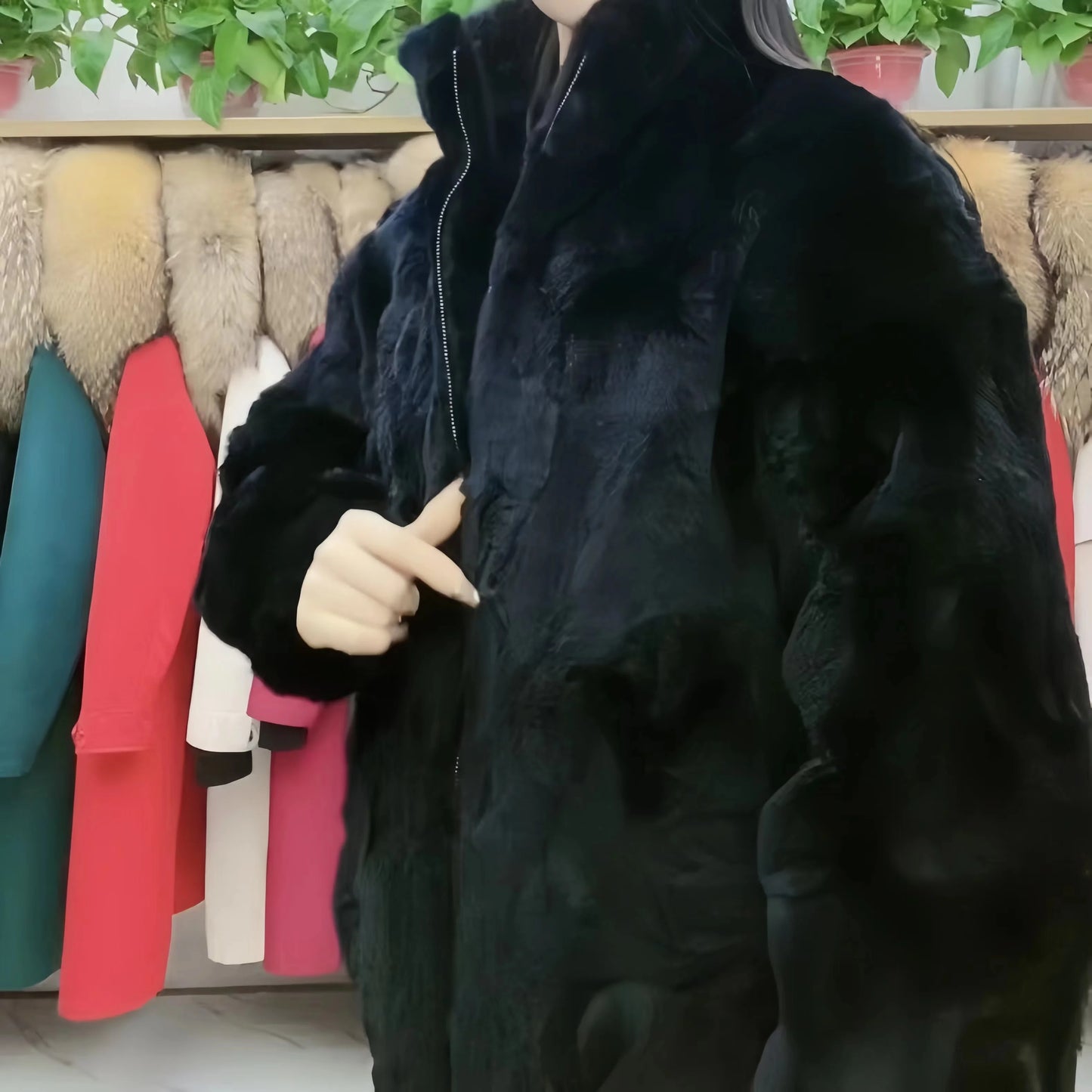 Abrigo Piel Conejo Rex Mujer - Abrigo Largo Holgado Cremallera Invierno