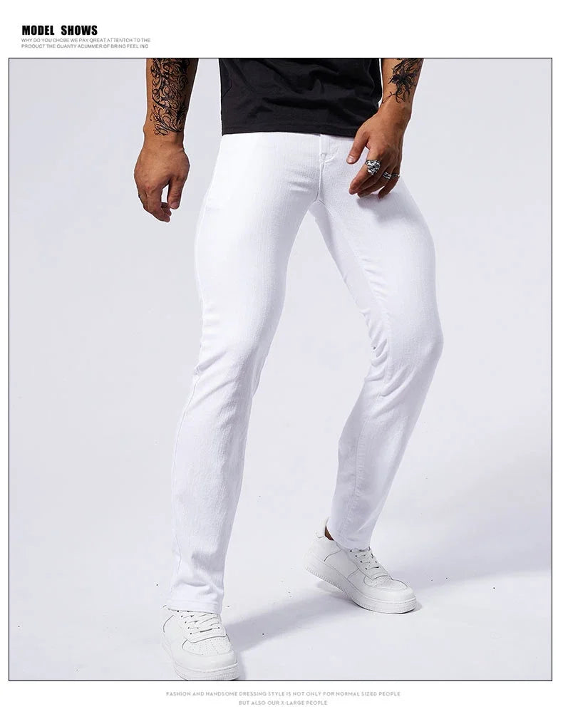 Vaqueros Blancos Hombre Casuales Stretch - Jeans Slim Fit Rectos Streetwear