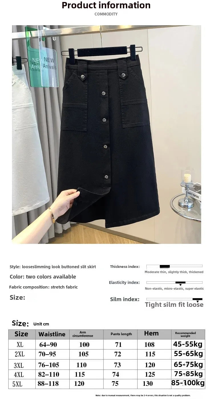 Falda Mujer Denim Tallas Grandes Primavera - Midi Cintura Alta Elástica